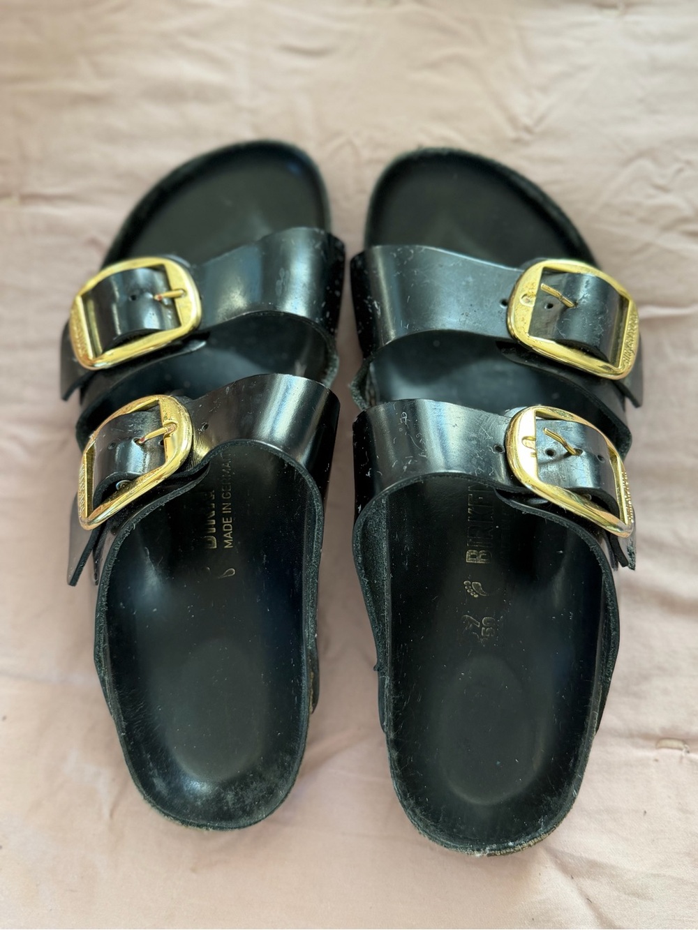 Birkenstock Black Sandals with Gold Buckles